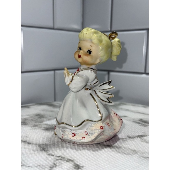 vintage Lefton Shopper Girl Figurine Blonde White Dress Japan - Picture 2 of 10
